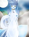  blue_hair breasts c0sm0 c0sm0_(character) collar female green_eyes hair necklace nude solo steam tail 