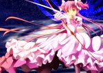  aiming alternate_costume arrow bad_id bad_pixiv_id bow_(weapon) error kaname_madoka long_hair mahou_shoujo_madoka_magica onaka_sukisuki orange_eyes pink_hair solo sparkle spoilers two_side_up ultimate_madoka weapon yellow_eyes 