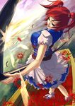  bad_id bad_pixiv_id boat breasts dutch_angle flower hair_bobbles hair_ornament hands large_breasts lens_flare manabu_adachi onozuka_komachi red_eyes red_hair scythe short_hair solo spider_lily sunrise touhou two_side_up water watercraft 
