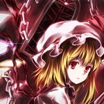  bad_id bad_pixiv_id blonde_hair chain crystal face flandre_scarlet glowing glowing_eyes hat minust night night_sky pink_eyes red_eyes short_hair sky slit_pupils solo touhou wings 