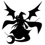  ghost_tail greyscale long_hair lowres mima monochrome naishi_(catback) silhouette solo staff touhou touhou_(pc-98) wings 