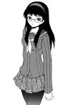  amagi_yukiko bad_id bad_pixiv_id glasses greyscale hairband long_hair monochrome murakami_murako pantyhose persona persona_4 skirt solo 