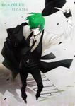  arc_system_works blazblue formal full_body gradient gradient_background green_hair hat hazama male male_focus necktie partially_colored solo suit yellow_eyes 