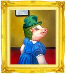  clothing female hat mammal nude pig porcine unknown_artist wall wig 