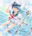  anchor bad_id bad_pixiv_id black_hair green_eyes hat mayo_riyo murasa_minamitsu sailor sailor_collar sailor_hat short_hair skirt solo touhou traditional_media 