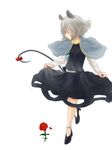  animal_ears bow capelet closed_eyes curtsey flower grey_hair highres jewelry kotaro-nosuke mouse_ears mouse_tail nazrin pendant red_flower red_rose ribbon rose skirt skirt_hold solo tail tail_ribbon touhou 