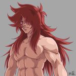  abs bad_id bad_pixiv_id grey_background heartcatch_precure! highres kumojacky long_hair male_focus mura_(mu00) muscle precure red_eyes red_hair shirtless solo 