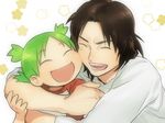  1girl bad_id bad_pixiv_id cheek-to-cheek closed_eyes father_and_daughter hug icym koiwai_yotsuba mr_koiwai open_mouth short_hair smile yotsubato! 