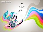  aqua_hair hatsune_miku headphones rainbow thighhighs twintails vocaloid 