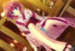  1girl absurdres barefoot blush dutch_angle highres japanese_clothes kimono legs mahiro_takeumi mecha-mimi original panties pantyshot pantyshot_(sitting) pantyshot_sitting sandals sitting solo spread_legs striped striped_panties toes underwear yukata 