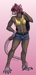  abs buff cutoffs female kittiara midriff pink_hair rat rodent shorts solo tough trace_(character) 