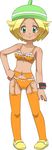  awa bel_(pokemon) blonde_hair bra garter_belt green_eyes hat highres lingerie long_image orange_bra orange_panties panties pokemon tall_image thighhighs underwear 