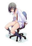  arms_behind_back bdsm black_hair bob_cut bondage bottomless bound bound_wrists bra chair full_body green_eyes lingerie nagahama_megumi non-web_source office_chair open_clothes open_shirt original red_rope rope shirt short_hair sitting solo source_request underwear 