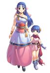  blue_eyes blue_hair boots bow cape dragon_quest dragon_quest_v dress flora flora's_daughter gloves hair_ribbon holding_hands mother_and_daughter multiple_girls pantyhose pink_bow ribbon smile uchiu_kazuma yellow_bow 