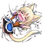  animal_ears blonde_hair cat_ears cat_tail chibi extra_ears fang hoshizuki_(seigetsu) kemonomimi_mode mizuhashi_parsee open_mouth puru-see scarf solo tail touhou trembling 