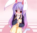  animal_ears apron blush bunny_ears finger_in_mouth long_hair purple_hair red_eyes reisen_udongein_inaba shichinose solo touhou very_long_hair 