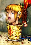  blonde_hair blue_eyes breath fire firecrackers flower guro hair_ornament open_mouth s_zenith_lee severed_head tears tongue torture what 