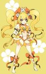  artist_request blonde_hair boots bow choker cure_sunshine eyelashes hands_on_hips heartcatch_precure! knee_boots long_hair magical_girl midriff myoudouin_itsuki navel orange_bow orange_choker orange_skirt potpourri_(heartcatch_precure!) precure simple_background skirt smile twintails very_long_hair yellow yellow_background yellow_bow yellow_eyes 