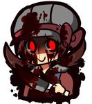  artist_request blood bow brown_hair cabbie_hat crazy hat knife kotone_(pokemon) lowres pokemon pokemon_(game) pokemon_hgss red_eyes solo twintails yandere 