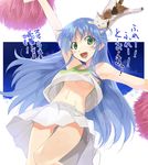  :d aqua_eyes armpits blue_hair breasts cheerleader fang index kabocha_(monkey4) long_hair midriff navel no_bra open_mouth outstretched_arms pom_poms skirt small_breasts smile solo sphinx_(index) spread_arms to_aru_majutsu_no_index translated underboob wind wind_lift 