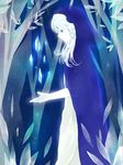  alice_1218 bad_id bad_pixiv_id blue_eyes cloak crystal forest ghost long_hair nature original profile solo transparent tree white_hair 