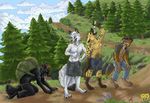  anthro canine drink fox goldenfox group hiking hyena male mammal outside topless water wolf 