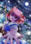  bad_id bad_pixiv_id boat foreshortening fujyosisaikou801 hair_bobbles hair_ornament hands moon onozuka_komachi pink_hair red_eyes river sanzu_river short_hair solo touhou two_side_up water watercraft 