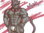  balls big_balls bulge canine claws cursedmarked ear_piercing earring eyebrow_piercing goggles green_eyes looking_at_viewer male muscles navel_piercing nipple_piercing nipples piercing presenting skimpy solo speedo standing tail thong underwear wolf 