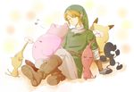  bad_id bad_pixiv_id blonde_hair boots closed_eyes colorized flower gen_1_pokemon hat highres jigglypuff kirby kirby_(series) knee_boots kudakeru link mr._game_&amp;_watch musical_note pikachu pikmin_(series) pointy_ears pokemon pokemon_(creature) sleeping super_smash_bros. the_legend_of_zelda the_legend_of_zelda:_twilight_princess 