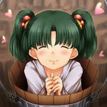 bbb_(33kudo) bucket child closed_eyes hair_bobbles hair_ornament heart in_bucket in_container kisume short_hair solo touhou twintails wooden_bucket 