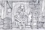  ano_hi_mita_hana_no_namae_wo_bokutachi_wa_mada_shiranai. barefoot blush dress flower graphite_(medium) greyscale honma_meiko ladder long_hair map monochrome sakino_shingetsu seat sketch smile solo standing tire traditional_media 