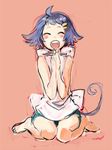  :d ^_^ ac_japan ahoge bad_id bad_pixiv_id barefoot blue_hair blush_stickers chopsticks closed_eyes gochisousa_mouse hair_ornament hairclip maeya_susumu mouse_tail open_mouth personification pink_background short_hair shorts simple_background sitting sketch smile solo tail upper_teeth wariza 