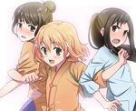  blush brown_eyes hanasaku_iroha hyakuen_raitaa kissuisou_uniform matsumae_ohana multiple_girls nakai_(waitress) oshimizu_nako tsurugi_minko 