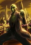  alien blz clenched_hands drell fighting_stance green_skin jacket male_focus mass_effect mass_effect_2 solo thane_krios 