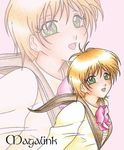  brown_hair female green_eyes happy kanzaki_hitomi open_mouth ribbon school_uniform short_hair smile solo tenkuu_no_escaflowne 