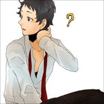  ? adachi_tooru az0212 bad_id bad_pixiv_id black_eyes black_hair male_focus necktie persona persona_4 simple_background solo 