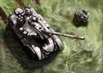  bad_id bad_pixiv_id caterpillar_tracks damaged flower flower_tank grass ground_vehicle gun highres machine_gun military military_vehicle motor_vehicle no_humans ofuda overgrown plant rock tank tank_focus touhou vines weapon yin_yang 