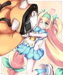  :3 ;p animal_ears bell blazblue blonde_hair bow cat_ears character_doll green_hair hair_bow heart heart-shaped_pupils jubei_(blazblue) long_hair low-tied_long_hair one_eye_closed platinum_the_trinity quad_tails skirt symbol-shaped_pupils tongue tongue_out twintails two_side_up yui_(imprinting) 