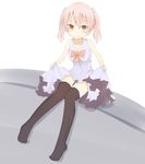  black_legwear black_thighhighs breasts brown_eyes cleavage coop_(coupon123) dress dress_lift hair_ribbon highres original panties pantyshot pink_hair ribbon short_hair short_twintails sitting smile thighhighs twintails underwear 