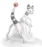  anus dress female feral half-closed_eyes long_tail looking_back lying monochrome nintendo on_front plain_background pok&#233;mon pok&eacute;mon presenting pussy pussy_juice raised_tail robe solo spreading tail unknown_artist video_games white_background 