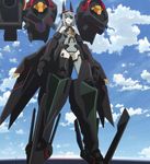  eyepatch grey_hair highres infinite_stratos laura_bodewig mech mecha red_eyes schwarzer_regen schwarzer_roegen stitch stitched 