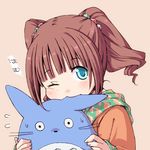  bad_id bad_pixiv_id biting blue_eyes brown_hair chika_(orange_pop) crossover idolmaster idolmaster_(classic) long_hair one_eye_closed solo takatsuki_yayoi tonari_no_totoro totoro twintails 