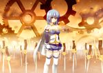  blue_eyes blue_hair cape fate/stay_night fate_(series) gears gloves magical_girl mahou_shoujo_madoka_magica miki_sayaka nanase_yuuji parody short_hair solo sword thighhighs unlimited_blade_works weapon white_gloves 