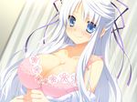  blue_eyes bra cleavage game_cg long_hair nimura_yuushi oni_gokko saionji_otome underwear undressing 