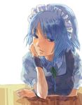  bad_id bad_pixiv_id blue_eyes blue_hair braid chin_rest face izayoi_sakuya maid maid_headdress nove_(legge) short_hair solo touhou twin_braids upper_body wristband 