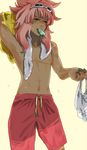  character_request goggles inazuma_eleven inazuma_eleven_(series) male male_focus pink_hair popsicle shota simple_background solo swimsuit tsunami_jousuke 