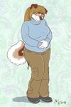  anthro avoid_posting blue_eyes canine cargo_pants chubby conditional_dnp creedence crossgender dog female husky looking_at_viewer mammal moodyferret overweight ponytail shoes solo sweater 