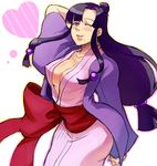  ace_attorney artist_request ayasato_chihiro ayasato_mayoi ayasato_mayoi_(cosplay) black_hair blush breasts capcom cleavage cosplay gyakuten_saiban japanese_clothes mia_fey mole 