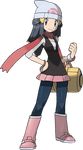  alternate_costume beanie black_hair boots hat highres hikari_(pokemon) leggings pants pantyhose pokemon scarf skirt tights 