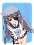  blush covering embarassed embarrassed eyepatch highres infinite_stratos laura_bodewig long_hair red_eyes silver_hair solo uniform 